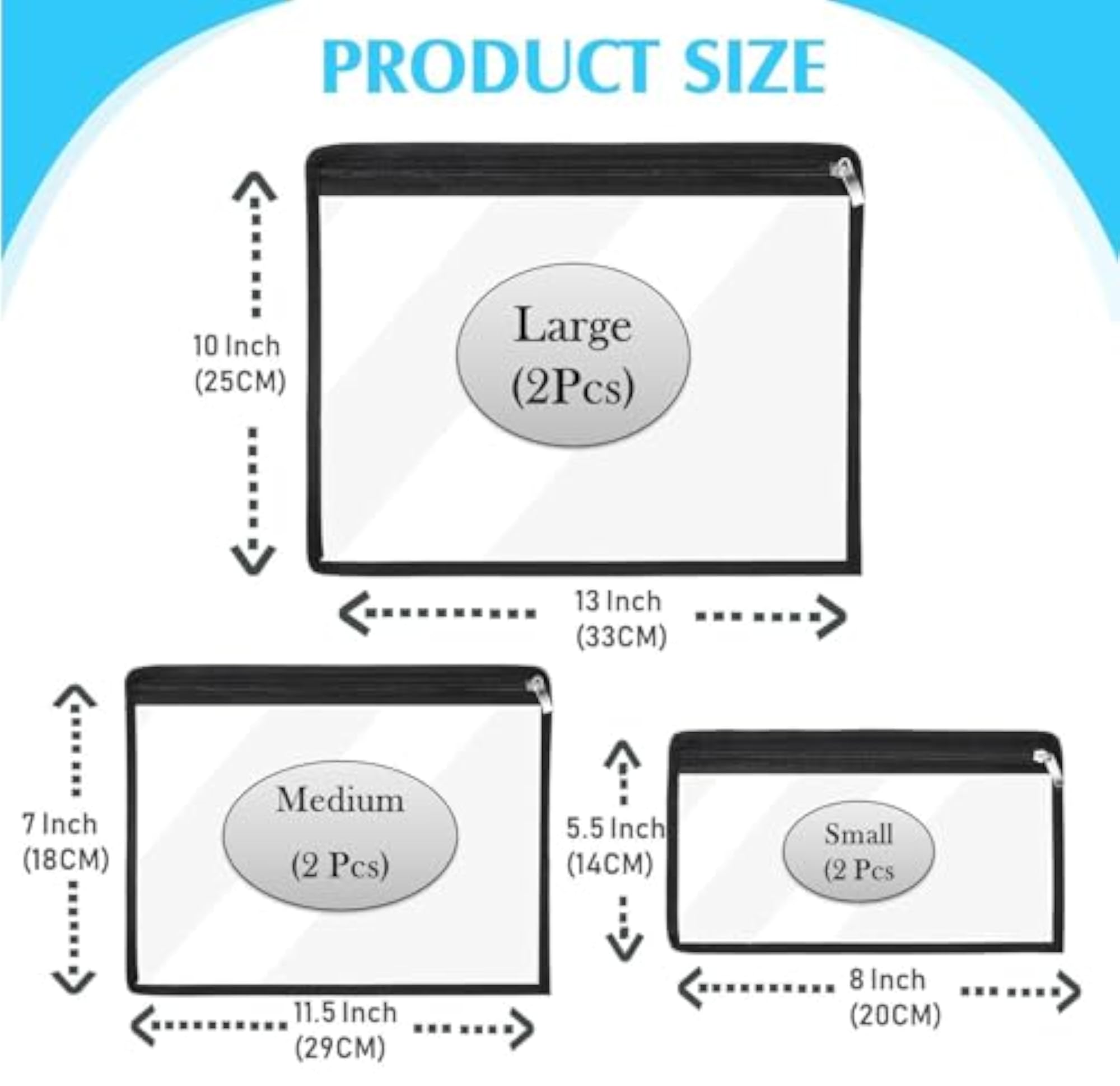 Clear Zipper Waterproof Pouches for Document Storage